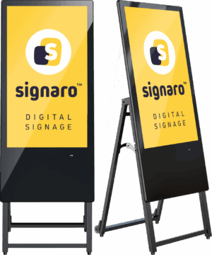 Digitale Werbetafeln mit Signaro-Logo