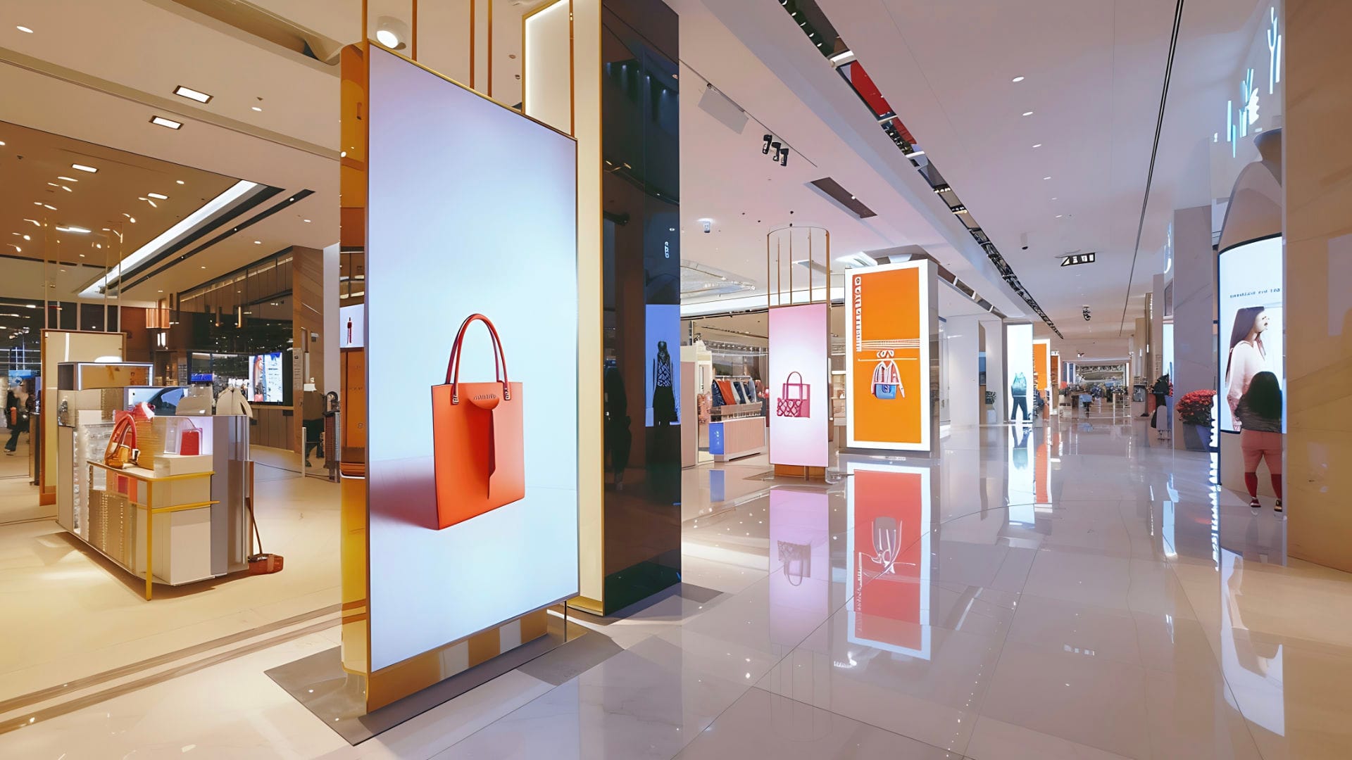 Moderne Einkaufsstraße mit Digital Advertising Displays