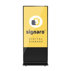 Start 32 Indoor Digital Signage Stele mit Signaro Logo.