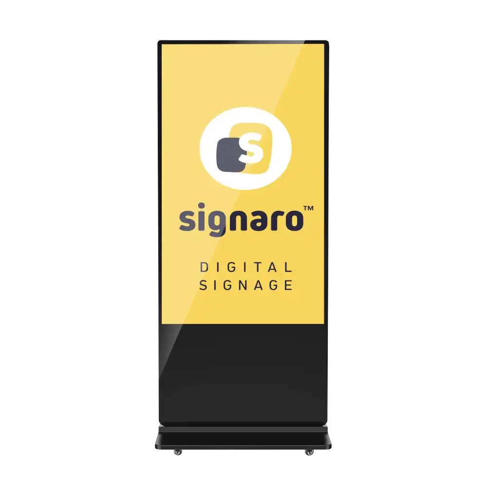 Indoor Digital Signage Stele mit Signaro Logo.