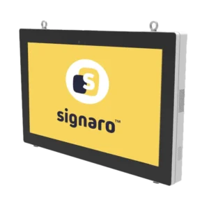 Start 36 Outdoor Digital Signage Monitor zur Montage im Quer- und Hochformat an einer Wand.