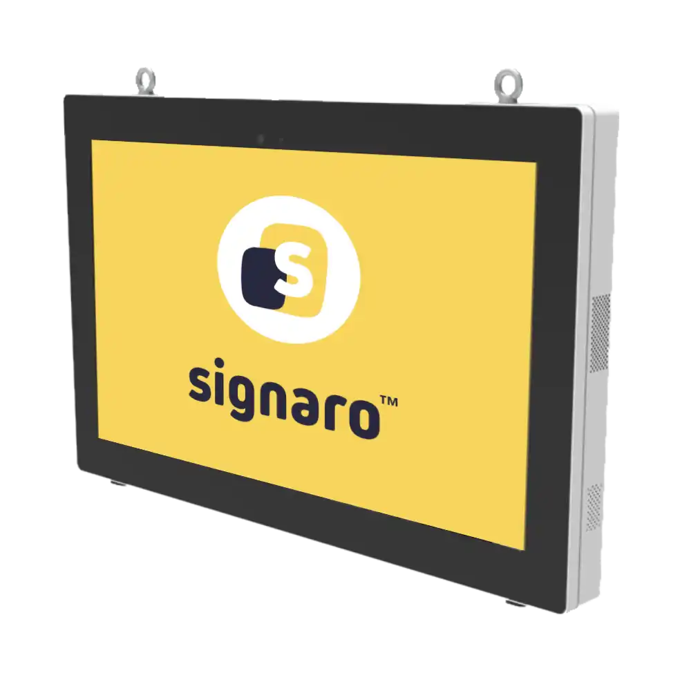 Outdoor Digital Signage Monitor zur Montage im Quer- und Hochformat an einer Wand.