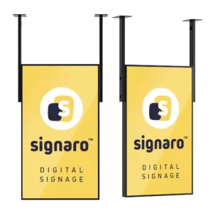 Hochheller Digital Signage Monitor mit Deckenabhängung von Signaro.